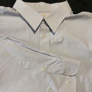 Roundtree & Yorke Gold Label Dress Shirt Mens 20 34/35 Big & Tall Blue Check EUC